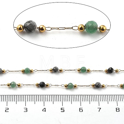 Green Aventurine & Snowflake Obsidian & 304 Stainless Steel Beads Link Chains CHS-K021-01G-01-1