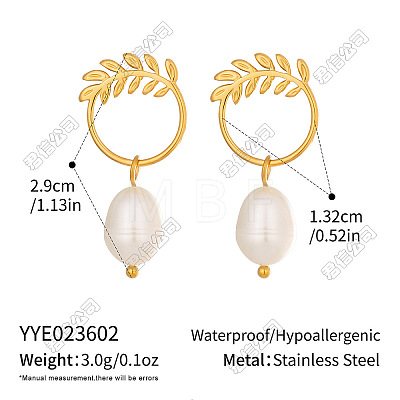 304 Stainless Steel with Freshwater Pearl Stud Dangle Earrings BO9211-1