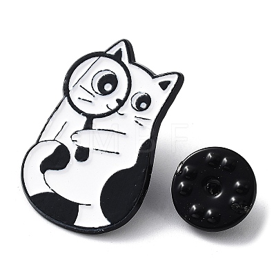Cartoon Style Cat with Magnifying Glass Enamel Pins JEWB-Q041-01B-1