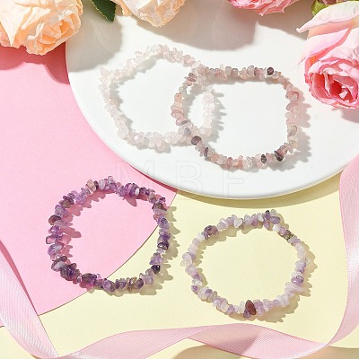 4Pcs 4 Styles Natural Rose Quartz & Lepidolite & Amethyst Chip Beaded Stretch Bracelet Sets BJEW-JB10841-1