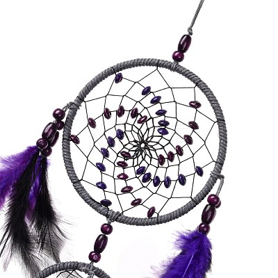 Iron Woven Web/Net with Feather Pendant Decorations AJEW-B016-01-1