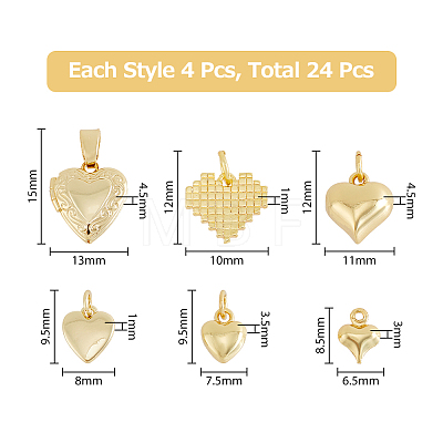 24Pcs 6 Style Brass Pendants KK-HY0001-43-1