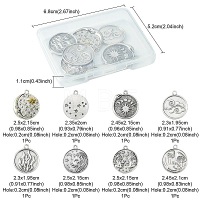 8Pcs 8 Styles Tibetan Style Alloy Pendants FIND-YW0003-41-1