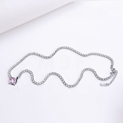 Brass Pave Cubic Zirconia Heart Pendant Tennis Necklaces FS-WGB48C6-01-1