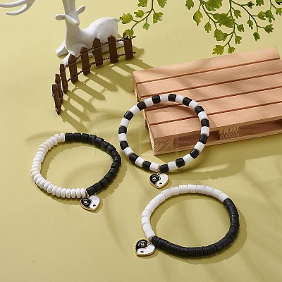 3Pcs 3 Style Handmade Polymer Clay Beaded Stretch Bracelets Set BJEW-JB08853-1