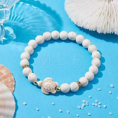 Tortoise Synthetic Turquoise Stretch Bracelets for Women BJEW-JB10106-05-1