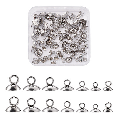 Craftdady 140Pcs 7 Style 304 Stainless Steel Bead Cap Pendant Bails STAS-CD0001-12-1