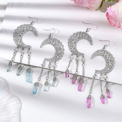 2 Pairs Moon Natural Quartz Crystal Dangle Earrings EJEW-JE06765-1