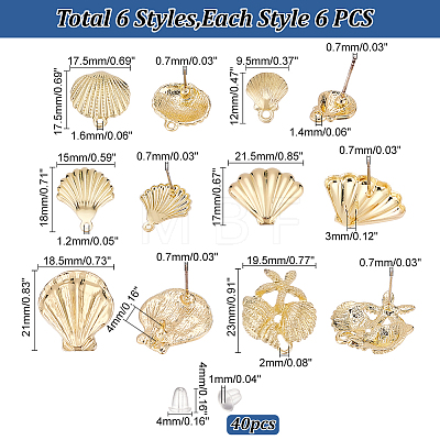  ® 36Pcs 6 Style Alloy Stud Earring Findings Sets PALLOY-PH0002-16-1