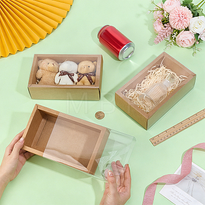 Rectangle Folding Cardboard Kraft Paper Packing Drawer Boxes with Clear Plastic Cover CON-WH0100-57B-1