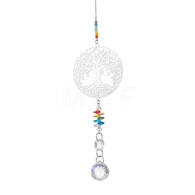 Glass Beads & 201 Stainless Steel Hanging Suncatchers HJEW-JM04762-02-1