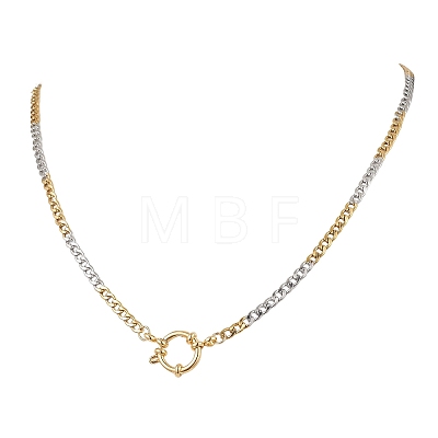 Two Tone 4MM 304 Stainless Steel Cuban Link Chain Necklaces with Spring Ring Clasps NJEW-JN05707-1