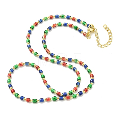 Brass Enamel Column Link Chain Necklaces NJEW-H039-16G-01-1