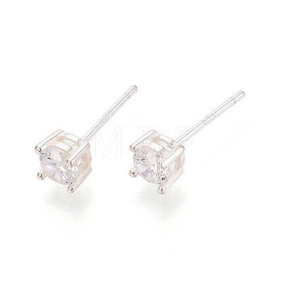 925 Sterling Silver & Clear Cubic Zirconia Stud Earrings STER-T008-70S-01-1
