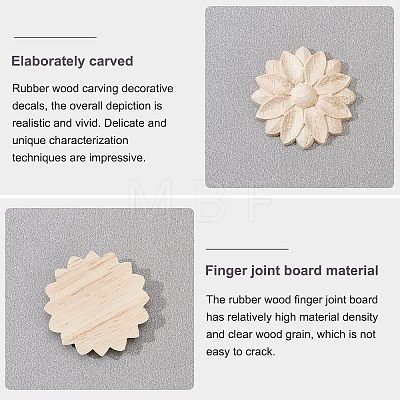 12Pcs Flower Rubber Wooden Carved Decor Applique WOOD-FH0001-77-1