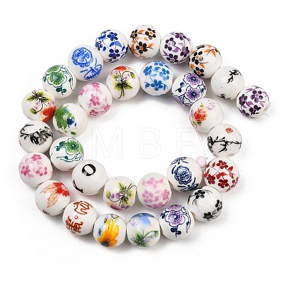 Mixed Styles Floral Printed Porcelain Beads Strands PORC-M004-01M-1