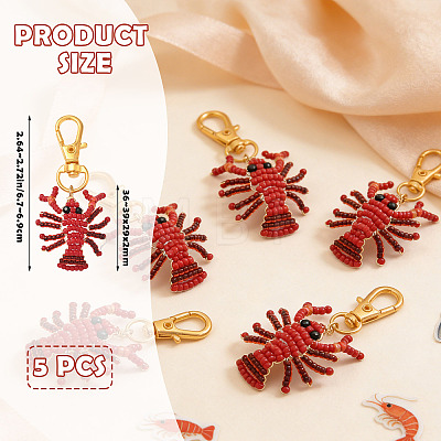 Crayfish Glass Seed Beads Pendant Decorations HJEW-SZ00132-1