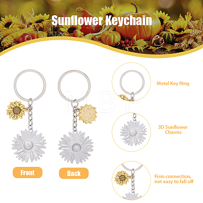 16Pcs 2 Colors Sunflower Alloy Pendant Keychain KEYC-FH0001-34-1