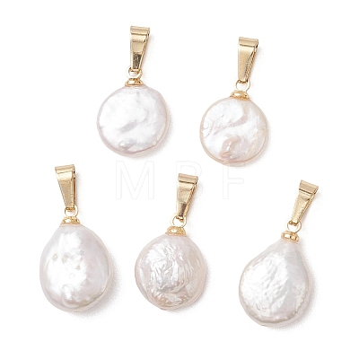 Natural Keshi Pearl Pendants with 304 Stainless Steel Snap on Bails PALLOY-JF05102-1