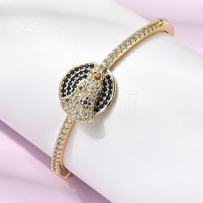 Bell Brass Micro Pave Cubic Zirconia Hinged Bangles BJEW-K274-14G-1