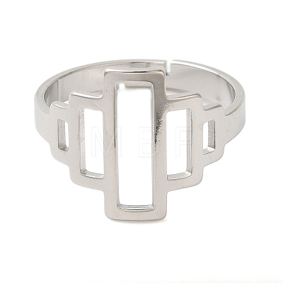 Non-Tarnish Hollow Rectangle 304 Stainless Steel Adjustable Rings for Women RJEW-N048-01P-1