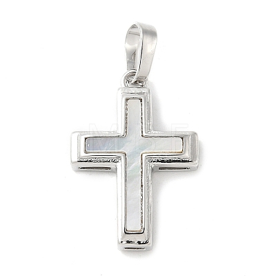 Brass Pave Natural White Shell Pendants KK-S522-01C-P-1