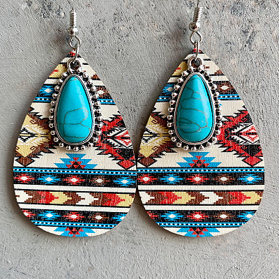 Alloy & Wood Dangle Earrings FS-WG96502-03-1