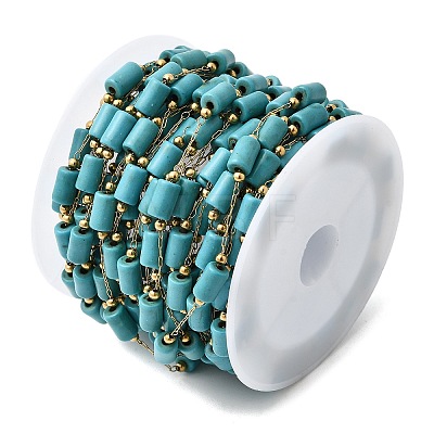 Handmade Synthetic Turquoise Beads & 316 Stainless Steel Column Link Chains CHS-L033-10G-1