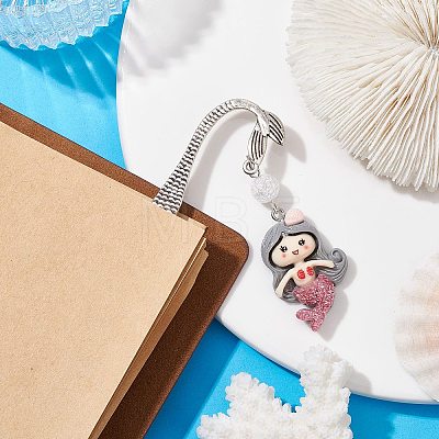 Mermaid Resin Pendant Bookmarks AJEW-JK00269-05-1