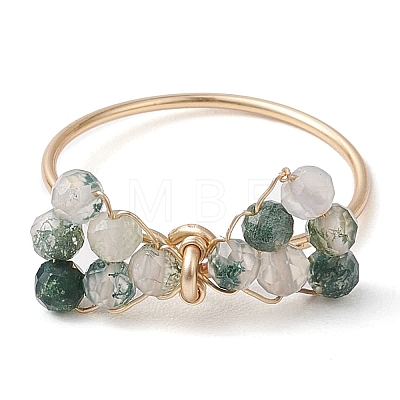 3Pcs 3 Styles Bowknot Natural Apatite & Moss Agate & Amethyst Beaded Finger Rings Sets RJEW-TA00148-1