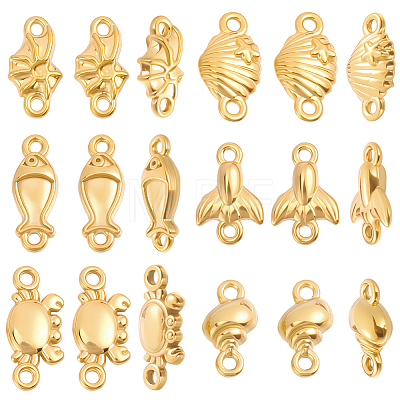 48Pcs 6 Styles Ocean Marine Organism 304 Stainless Steel Links Connector Charms STAS-BBC0010-79-1