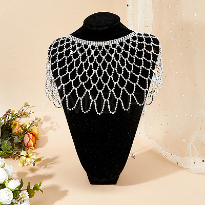 Rhinestone Long Tassel Shawl AJEW-WH0609-846-1