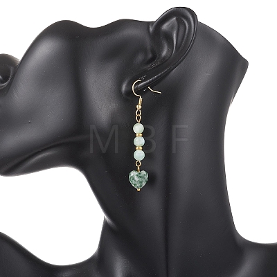 Natural Glass & Natural Green Spot Jasper Dangle Earrings for Women EJEW-JE06956-1