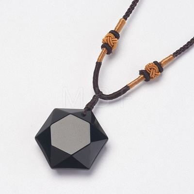Natural Obsidian Pendant Necklaces X-NJEW-P157-08-1
