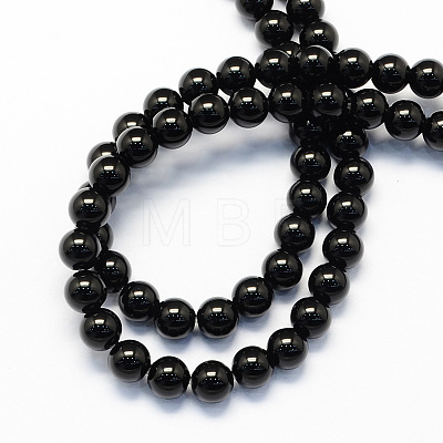 Round Natural Black Onyx Stone Beads Strands X-G-S119-6mm-1