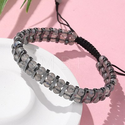 Natural Labradorite and Synthetic Hematite Adjustable Braided Bead Bracelets BJEW-H626-01-09-1