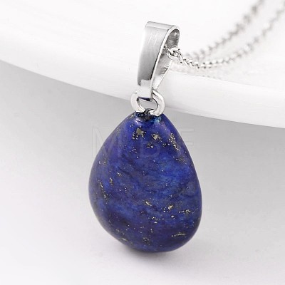 Teardrop Platinum Tone Brass Natural & Synthetic Mixed Stone Pendants G-F267-02-1