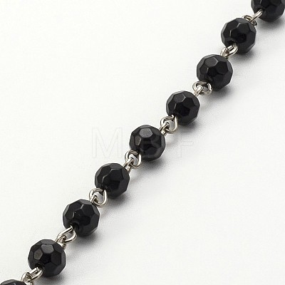 Handmade Faceted Round Glass Beads Chains for Necklaces Bracelets Making 