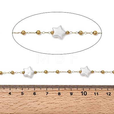 Handmade 304 Stainless Steel ABS Plastic Pearl Beaded Star Link Chains CHS-L032-01G-02-1