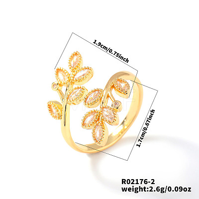 Leaf Brass Rhinestone Cuff Rings PQ0044-2-1