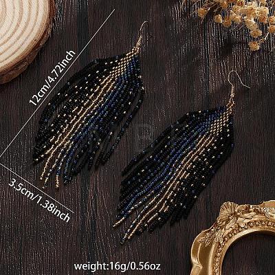 Bohemian Handmade Glass Seed Beads Tassel Dangle Earrings ZR0376-1