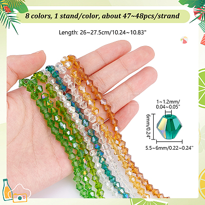 AHADERMAKER 8 Strands 8 Colors Imitation Austrian Crystal 5301 Bicone Beads GLAA-GA0001-90A-1