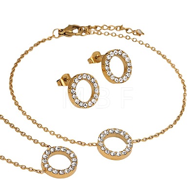 Ring 304 Stainless Steel Rhinestone Pendant Necklaces & Link Bracelets & Stud Earrings Sets WG32AA8-01-1