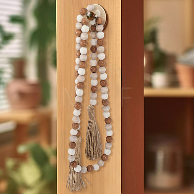 Wooden Round Beads Hanging Decorations AJEW-SP0006-07-1