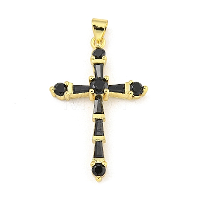 Cross Rack Plating Brass Cubic Zirconia Pendants KK-Z053-13G-02-1