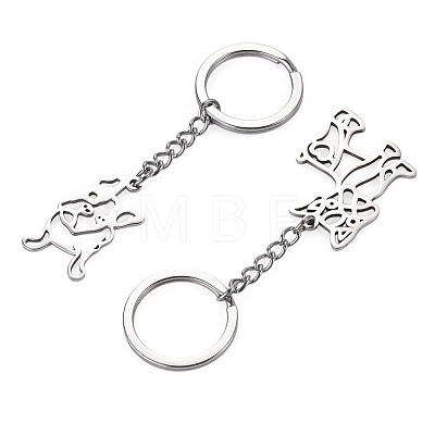 2Pcs 2 Styles 201 Stainless Steel Keychains KEYC-TAD0001-15B-1