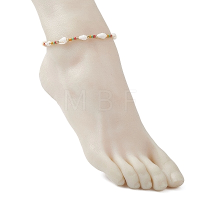 Natural Shell & Glass Seed Beads & 304 Stainless Steel Beaded Anklets for Women AJEW-TA00056-1