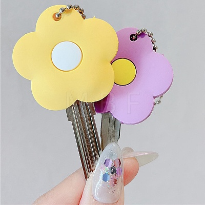 5 Colors Flower Silicone Key Cover Cap Keychains AJEW-DJ0005-51-1