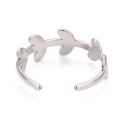 Non-Tarnish 304 Stainless Steel Leaf Wrap Open Cuff Ring for Women RJEW-C025-15P-1