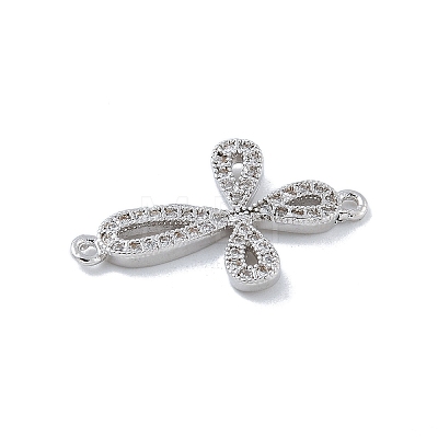 Rack Plating Brass Micro Pave Clear Cubic Zirconia Flower Connector Charms KK-A234-062P-1